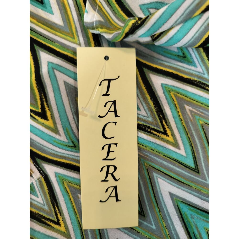 Tacera Women’s Small Green Chevron Sleeveless Blouse Gold Zip V-Neck Top - Picture 6 of 7